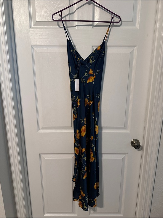 Astr Dresses & Skirts - Astr Dark Teal Slip Dress with Gold Floral Print
